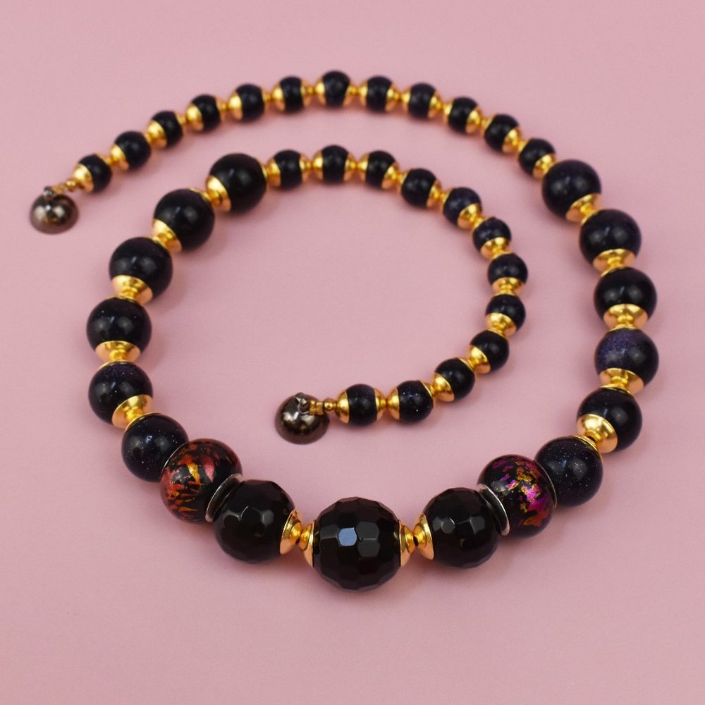 Large beads chunky necklace, bold black necklace
